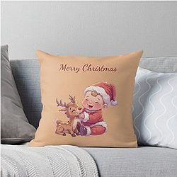 Baby Santa & Rudolph Throw Pillow