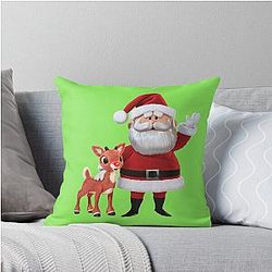 Retro Rudolph and Santa Throw Pillows