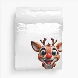 Happy Cute Christmas Rudolph Reindeer Duvet Cover with big eyes