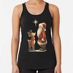 Classic Christmas Santa and Rudolph Reindeer Vintage Tank Top