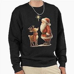 Classic Christmas Santa Classic Cute Reindeer Vintage Art Pullover Sweatshirt