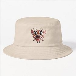 Happy and cute Christmas Rudolph reindeer with big eyes Bucket Hat