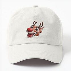 Happy Cute Christmas Rudolph Reindeer with Big Eyes Dad Hat