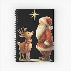 Classic Christmas Santa and Reindeer Vintage Spiral Notebook