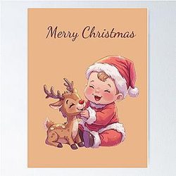 Baby Santa and Rudolph Poster