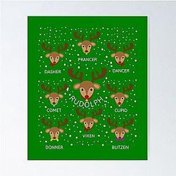 Rudolph and Santa Claus's Reindeer Names Poster