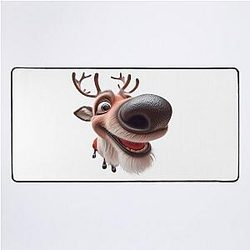 Happy cute Christmas Rudolph reindeer with big eyes Desk Mat