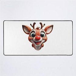 Happy cute Christmas Rudolph reindeer with big eyes Desk Mat