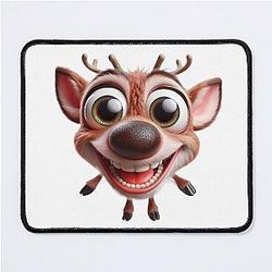 Happy Cute Christmas Rudolph Reindeer with Big Eyes Mouse Pad