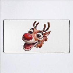 Happy cute Christmas Rudolph reindeer with big eyes Desk Mat