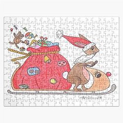 Weihnachtshase mit Rudolph Sleigh Christmas Bunny with Rudolph Sleigh Jigsaw Puzzle