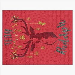 TEAM Red Buffalo Plaid Pattern Christmas Rudolph Reindeer Illustration with Christmas Lights Jigsaw Puzzle