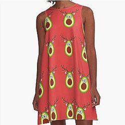 Funny Vegan Avocado Christmas Reindeer A-Line Dress
