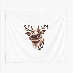 Happy and cute Christmas Rudolph reindeer with big eyes Tapestry