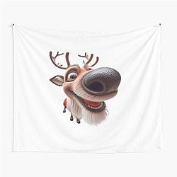 Happy and cute Christmas reindeer with big eyes Tapestry