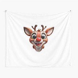 Happy cute Christmas Rudolph reindeer with big eyes Tapestry
