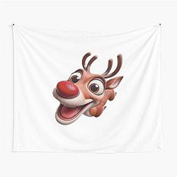 Happy Christmas Rudolph reindeer with big eyes Tapestry