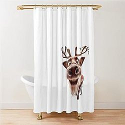 Happy Christmas Rudolph reindeer with big eyes Shower Curtain