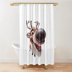 Happy Christmas Rudolph Reindeer with big eyes Shower Curtain