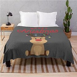 Merry Christmas Reindeer Classic Rudolph Throw Blanket