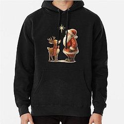 Classic Christmas Santa and Reindeer Cute Vintage Art Hoodie