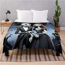 Nightmare Before Christmas: Jack and Sally's Moonlit Embrace Throw Blanket