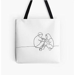 Normal People - Connell and Marianne - Sally Rooney 
Line Drawing Bike Holiday Scene All Over Print Tote Bag