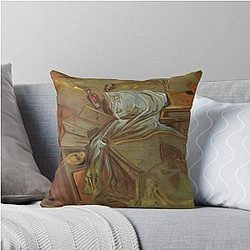 Bed and Bedside Tables Ferociously Attacking a Cello by Salvador Dali Throw Pillow