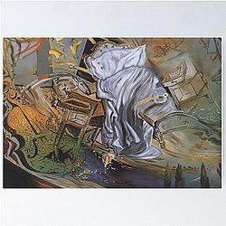 Salvador Dali - Bed and Two Bedside Tables Fierciously Attacking a Cello Final Stage Poster