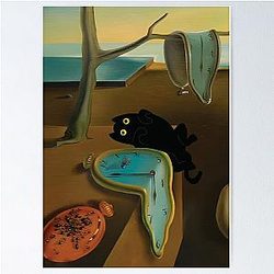 Persistence of Memory With a Funny Cat Salvador Dali Poster
