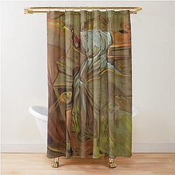 Bed and Two Bedside Tables with a Cello by Salvador Dali Shower Curtain