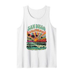 Retro San Diego California Sunset Skyline Coastal Vintage Tank Top, altered to: 
Retro San Diego California Sunset Coastal Tank Top