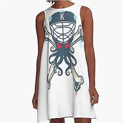 Seattle Kraken A-Line Dress with Crossbones Background