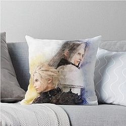 Watercolor Portrait of Cloud Strife and Sephiroth Throw Pillow