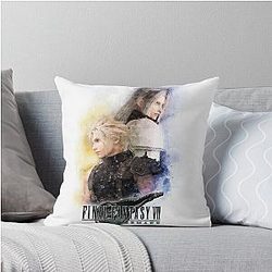 Watercolor portrait of Cloud and Sephiroth Throw Pillow