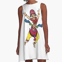 Lord's Gopika or lady servants have drawn in Indian folk art Kalamkari style A-Line Dress