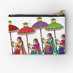 Gopika or Sevika, Lord's Servant drawn in Indian folk art form Kalamkari Zipper Pouch