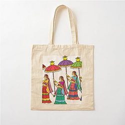 Gopika or Sevika, Lord's Servant, in Indian folk art form Kalamkari Cotton Tote Bag