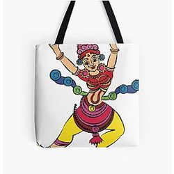Lord's Gopika or lady servants have drawn in Indian folk art, Kalamkari style. All Over Print Tote Bag