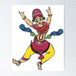 Lord's Gopika or Lady Servants, Drawn in Indian Folk Art, Kalamkari Style Poster