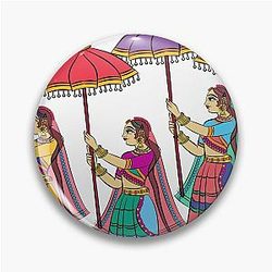 Gopika or Sevika, Lord's servant drawn in Indian folk art form Kalamkari Pin