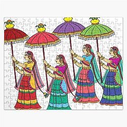 Gopika or Lord's Servant in Indian Folk Art Form Kalamkari Jigsaw Puzzle