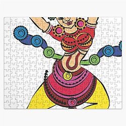 Lord's Gopika or lady servants have been drawn in Indian folk art, Kalamkari style Jigsaw Puzzle