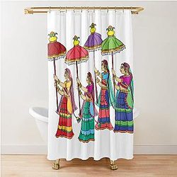 Gopika or Sevika, Lord's Servant from Indian Kalamkari Folk Art Shower Curtain