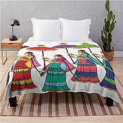 Gopika or Sevika, Lord's Servant, drawn in Indian folk art form, Kalamkari Throw Blanket
