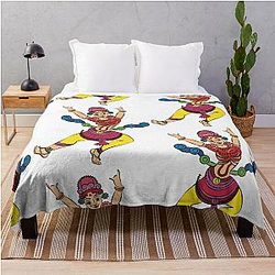 Lord's Gopika or lady servants have drawn in Indian folk art, Kalamkari style. Throw Blanket