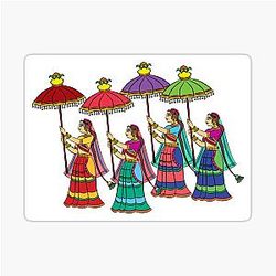 Gopika or Sevika, Lord's Servant Drawn in Indian Folk Art Form Kalamkari Sticker