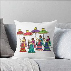 Gopika or Sevika, Lord's Servant's in Indian Kalamkari Throw Pillow