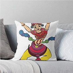 Lord's Gopika Sevika or lady servants have drawn in Indian folk art Kalamkari style Throw Pillow