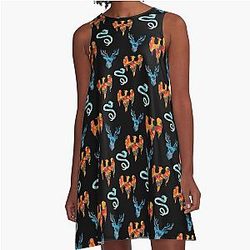 Shadow Bone Stag Dragon Firebird Pattern - Grishaverse Leigh Bardugo A-Line Dress